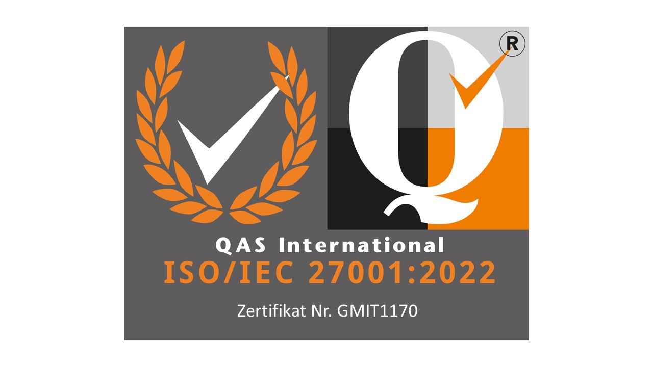 ISO/IEC 27001:2022 zertifiziert – QAS International, Zertifikat-Nr. GMIT1170